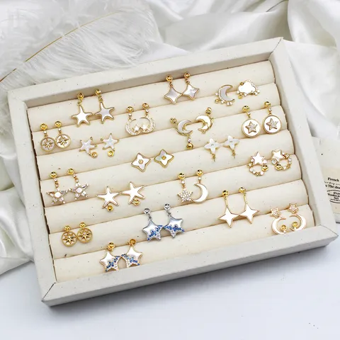 DIY Earring Findings Star Moon Mother of Pearl Inlay Copper 18K Gold Plated 925 Sterling Silver Needle Zirconia Jewelry Making Stud Earring Parts