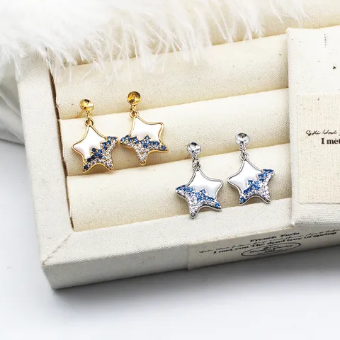 DIY Earring Findings Star Moon Mother of Pearl Inlay Copper 18K Gold Plated 925 Sterling Silver Needle Zirconia Jewelry Making Stud Earring Parts