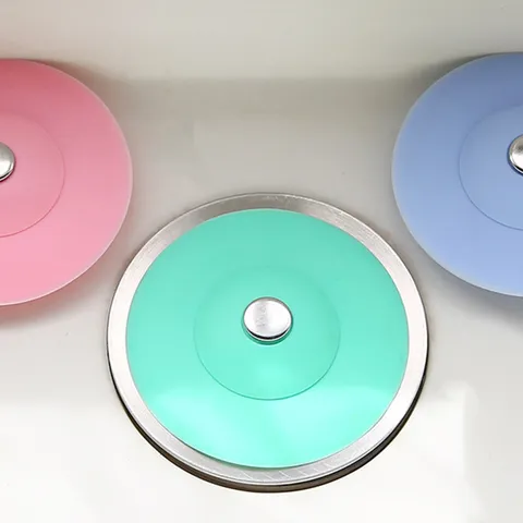 Cubierta de Drenaje de Piso Tipo Empuje de Silicona y Acero Inoxidable Filtro de Fregadero de Cocina en Forma de OVNI Colector de Pelo de Baño Tapón de Parada de Agua Filtro