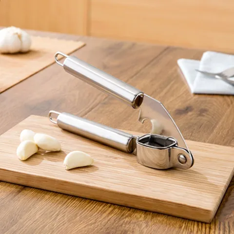 Stainless Steel Garlic Press Manual Garlic Crusher Squeezer Mincer Kitchen Gadget Tool With Hanging Loop Handle Silver