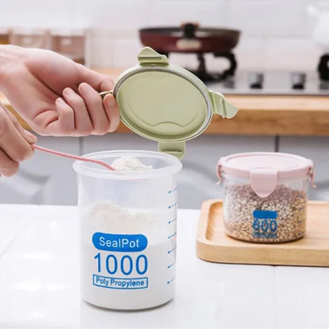 Boîte de Conservation Étanche en Plastique Pot de Stockage Transparent Contenant Alimentaire de Cuisine Avec Couvercle et Graduation