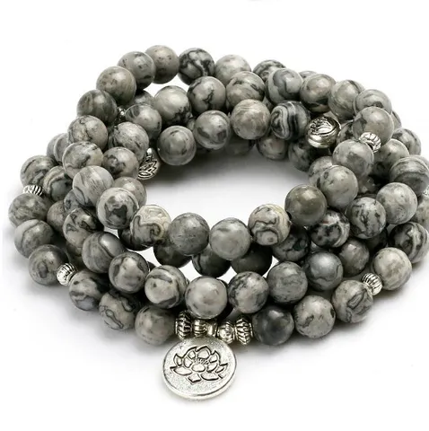 Natuurlijk Agaat Steen Mala Gebedsralen Armband Ketting Legering Lotus OM Boze Oog Levensboom Hanger Sieraden