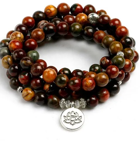 Pierre Naturelle Agate 108 Perles Mala Bracelet Collier Alliage Lotus Bouddha Charme Yoga Méditation Bijoux Cadeau