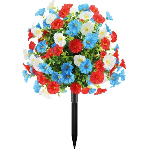 Unabhängigkeitstag Künstliche Trichterwinde Bodenstecker Patriotisch Rot Weiß Blau US Flagge Farben Outdoor Kunststoff Simulation Blume Deko Für Garten