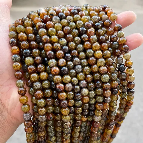 Optimized Tea Color Dragon Vein Agate Round Loose Beads Fire Crackle Agate For DIY Jewelry Making Bracelet Necklace Crafts