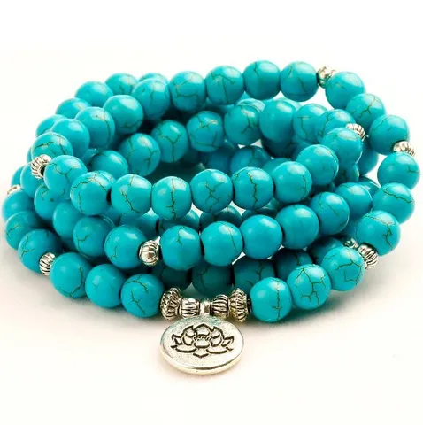 Natuursteen Turquoise Kralen Armband En Ketting Met Legering Lotus Buddha Bedel Unisex Sieraden Cadeau