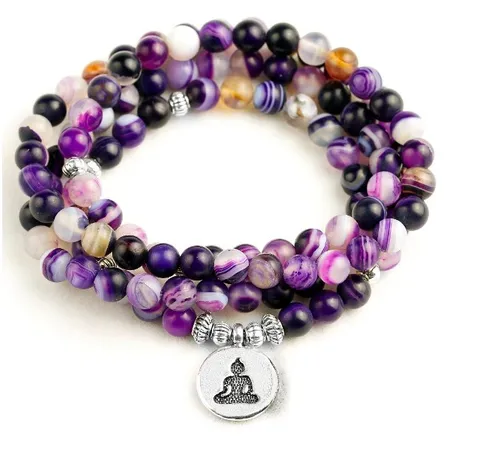 Natuurlijke Agaat Steen Kralen Gebed Armband Ketting Legering Lotus Buddha Hanger Yoga Meditatie Sieraden Cadeau Voor Unisex