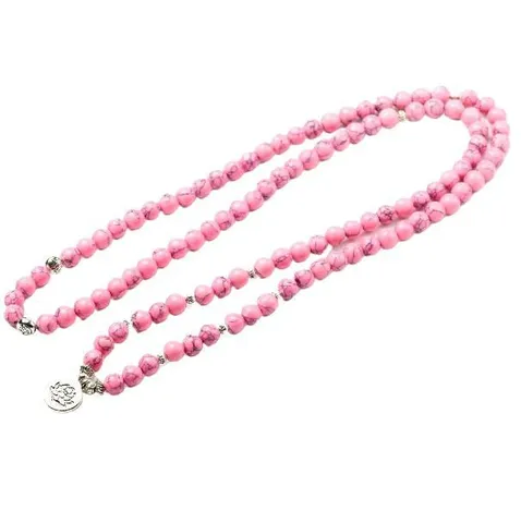 Bracelet Collier en Perles de Pierre Alliage Lotus Mauvais Œil Bouddha Charme 108 Perles Mala Bijou Prière Cadeau