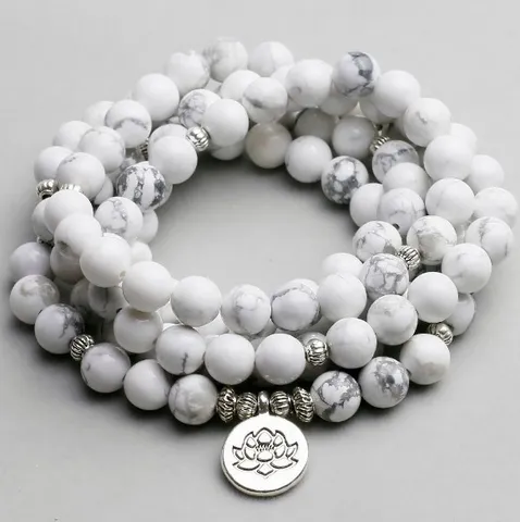 Natuursteen Kralen Mala Gebetsperlen Armband Ketting Met Legering Lotus OM Hanger Meditatie Sieraden