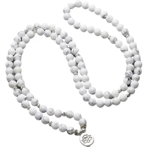 Natuursteen Kralen Mala Gebetsperlen Armband Ketting Met Legering Lotus OM Hanger Meditatie Sieraden