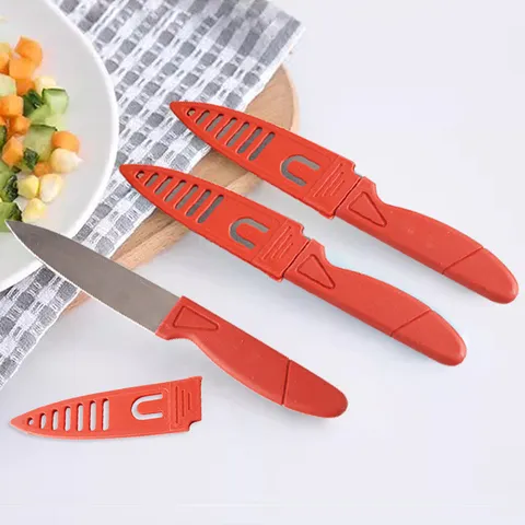 Portable Stainless Steel Fruit Knife with Plastic Sheath Kitchen Peeling Knife Home Household Vegetable Cutter Tool