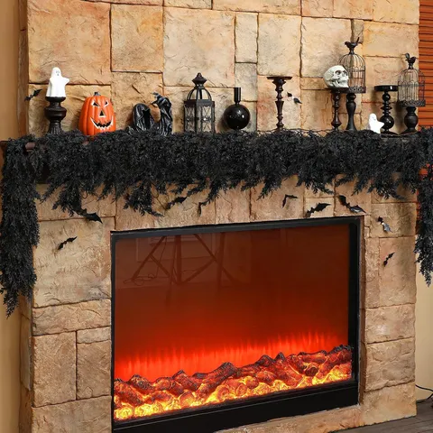 Halloween Black Cedar Cypress Garland Artificial Spooky Vine For Fireplace Mantle Front Door Wall Hanging Home Decor