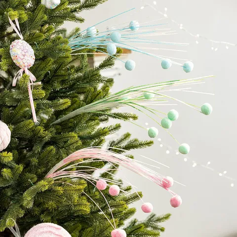Macaron Pom Pom Christmas Tree Picks Firework Willow Twig Sprays DIY Glitter Holiday Decor For Xmas Home Decoration