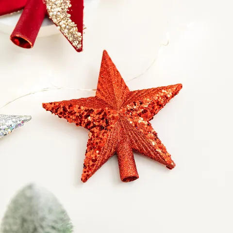 Puntale per Albero di Natale Stella Brillantinata con Paillettes Stella a Cinque Punte Oro Rosso Argento Decorazione