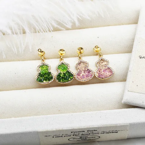Accessori per Orecchini Fai da Te in Cristallo Gradient Ghiaccio Tritato Farfalla Zucca Cuore Foglia Strass Placcato Oro Con Perno in Argento 925