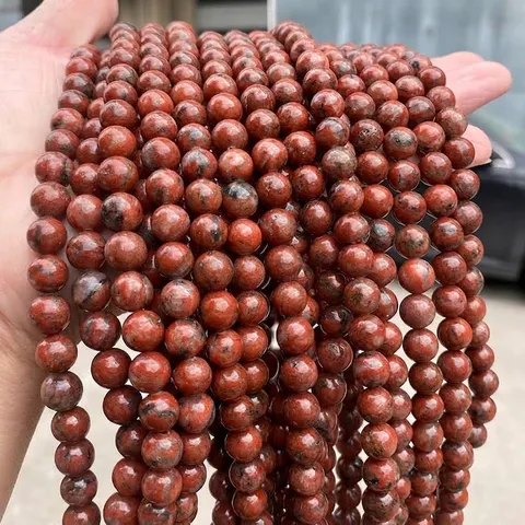 Cuentas Sueltas Redondas de Piedra Natural Sésamo Rojo para Joyería DIY Pulseras Collares Jaspe Sésamo Rojo Cuentas de Piedra