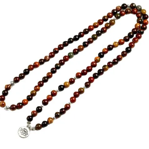 Pierre Naturelle Agate 108 Perles Mala Bracelet Collier Alliage Lotus Bouddha Charme Yoga Méditation Bijoux Cadeau