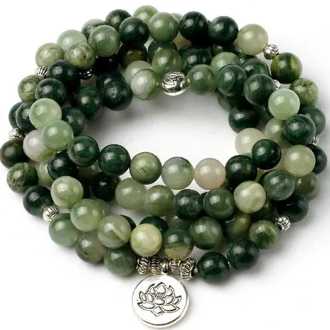 Pierre Naturelle Agate 108 Perles Mala Prière Bracelet Collier Avec Pendentif Lotus en Alliage Yoga Méditation Bijoux de Mode
