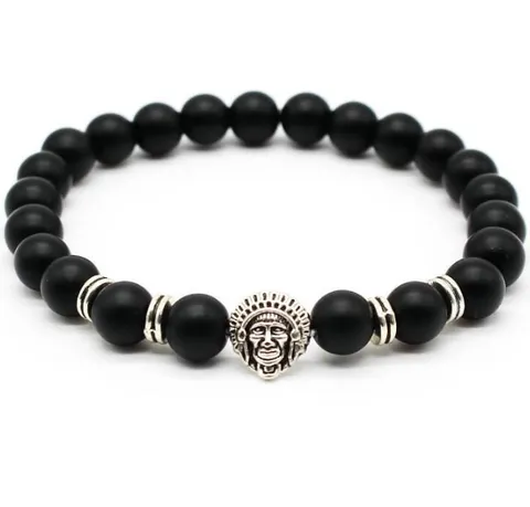 Bracelet de Perles en Pierre Naturelle Pendentif Chef Indien Bracelet Yoga Agate Pierre Volcanique Bijoux pour Homme Femme Cadeau