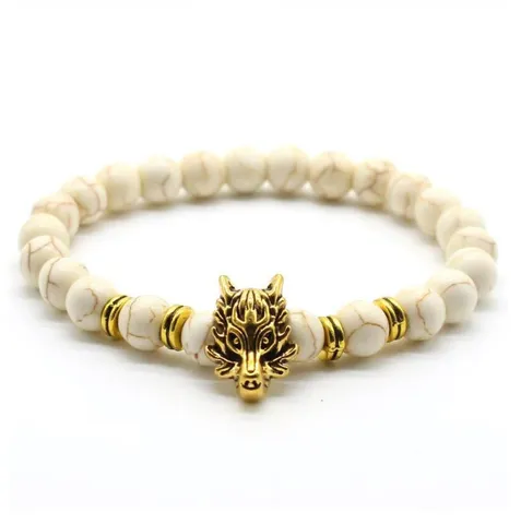 Naturstein Perlen Armband Yoga Perlenarmband Mit Drache Wolf Kopf Anhänger Mode Schmuck Geschenk Für Männer Frauen