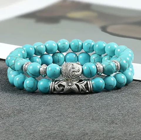 Bohemien Natuurlijke Agaat Steen Kralen Armband Set Boeddha Hoofd Yoga Charm Mode Sieraden Cadeau Voor Vrouwen Mannen