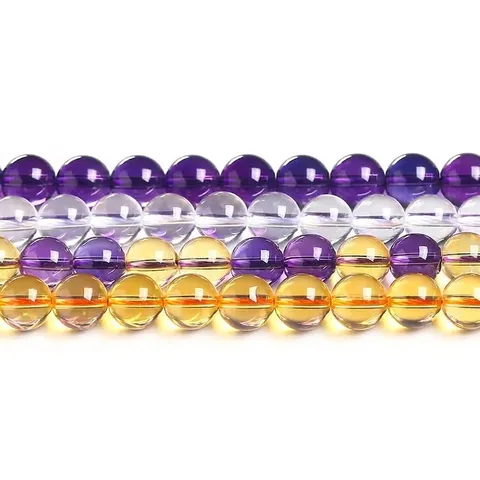 Perline Sciolte di Cristallo Tondo Filo per Accessori Creazione Gioielli Fai da Te Perle di Quarzo Citrino Ametista per Artigianato