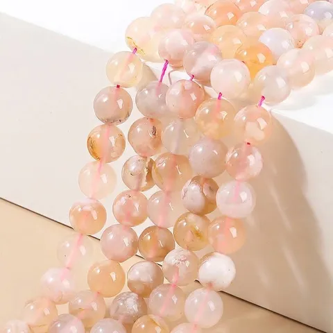 Natural Cherry Blossom Agate Loose Beads Round Semi-Precious Stone Spacer Beads For DIY Jewelry Making Bracelet Necklace Accessories