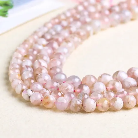 Natural Cherry Blossom Agate Loose Beads Round Semi-Precious Stone Spacer Beads For DIY Jewelry Making Bracelet Necklace Accessories