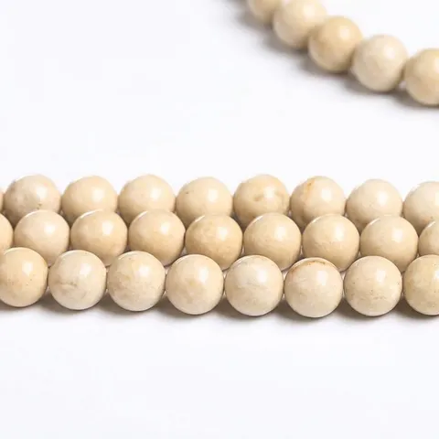 Natural White Fossil Stone Round Beads For Jewelry Making DIY Bracelet Necklace Semi-Finished Handcrafted Smooth Stone Loose Beads Wholesale