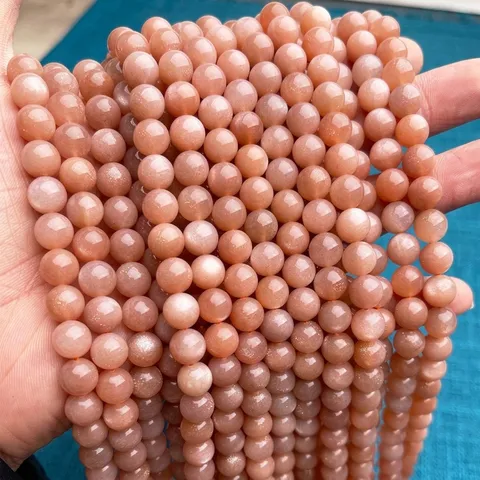 Natürlicher Orangefarbener Mondstein Sonnenstein Runde Lose Perlen Grad 7A Polierte Kristallperlen Für Schmuckherstellung DIY Armbänder Halsketten Zubehör
