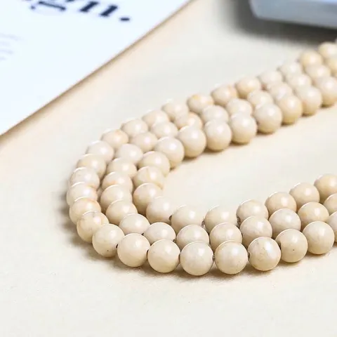 Natural White Fossil Stone Round Beads For Jewelry Making DIY Bracelet Necklace Semi-Finished Handcrafted Smooth Stone Loose Beads Wholesale