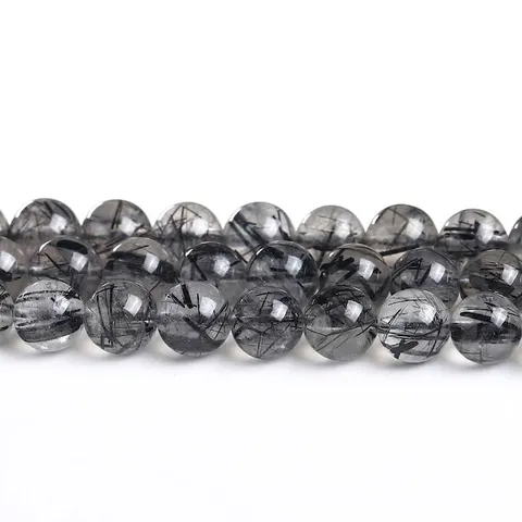 Natural Black Rutilated Quartz Round Loose Beads For DIY Bracelet Necklace Jewelry Making High Quality Polished Faceted Smooth Gemstone Accessories