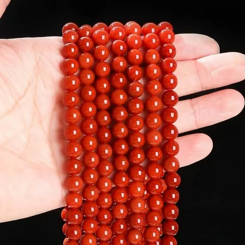 Natural Nanhong Agate Round Loose Beads Vermilion Stone Polished Gemstone Strand For DIY Jewelry Making Accessories