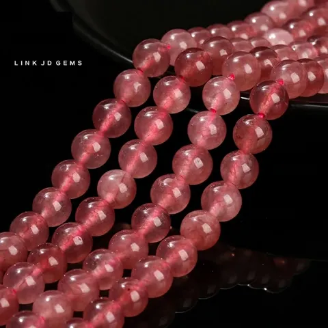 Strawberry Quartz Round Beads For DIY Jewelry Making Polished Pink Chalcedony Stone Strand Bracelet Necklace Handcraft Women