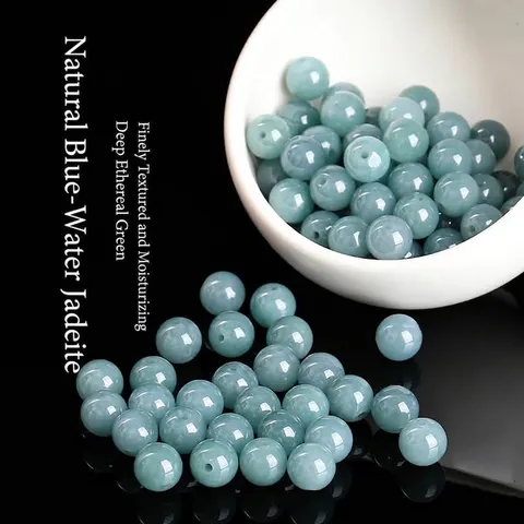 Cuentas Redondas de Jadeíta de Agua Azul Natural de Guatemala Cuentas de Piedras Preciosas Pulidas Para Hacer Joyas DIY
