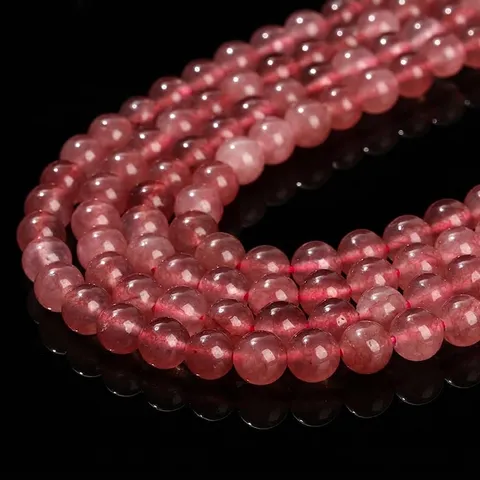 Strawberry Quartz Round Beads For DIY Jewelry Making Polished Pink Chalcedony Stone Strand Bracelet Necklace Handcraft Women