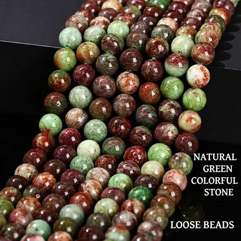 Natural Green Patterned Stone Round Loose Beads Rainforest Jasper Gemstone For DIY Jewelry Making Bracelet Accessory