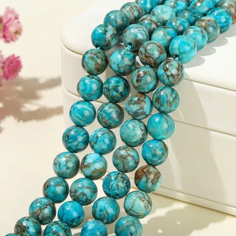 Natural African Blue Turquoise Round Loose Beads Optimized Stone Strand Beads For DIY Jewelry Making Bracelet Necklace Accessories