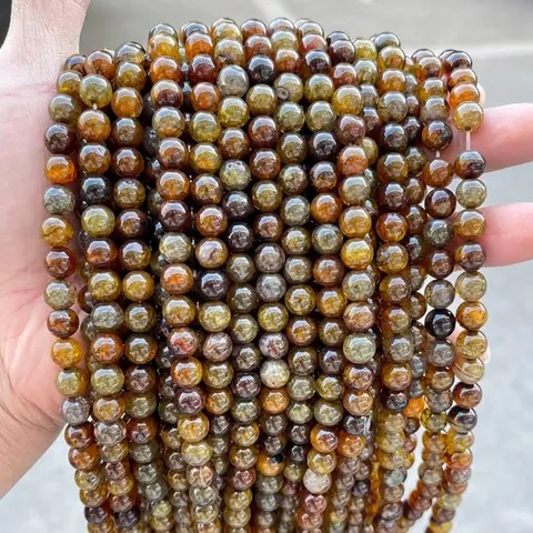 Optimized Tea Color Dragon Vein Agate Round Loose Beads Fire Crackle Agate For DIY Jewelry Making Bracelet Necklace Crafts