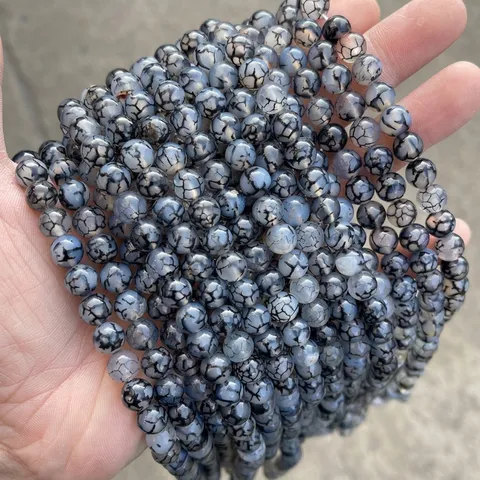Natural Black Dragon Vein Agate Round Loose Beads Polished Crackle Agate Stone For DIY Jewelry Making Bracelet Accessories