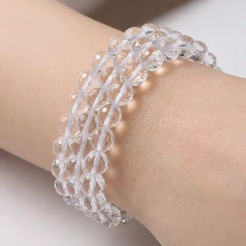 Cuentas Sueltas de Cristal Blanco Natural Hilos de Cuarzo Transparente Facetado Redondo para DIY Pulsera Collar Joyería