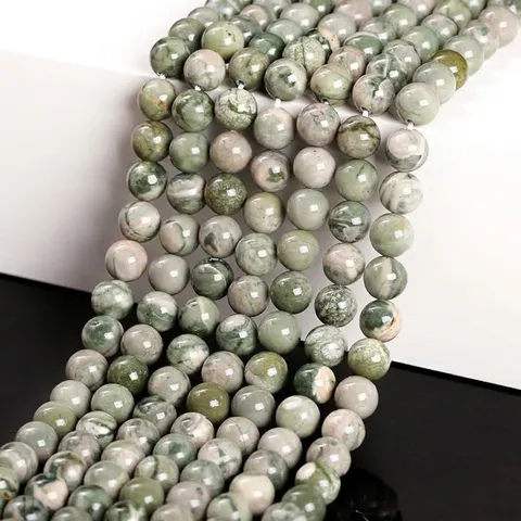 Natural Wood Grain Stone Loose Beads Round Polished Semi-Finished Gemstone Strands For DIY Jewelry Making Bracelets Necklaces
