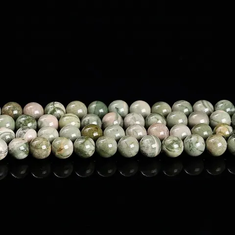Natural Wood Grain Stone Loose Beads Round Polished Semi-Finished Gemstone Strands For DIY Jewelry Making Bracelets Necklaces