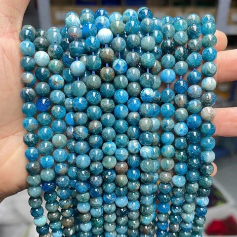 Perles en Vrac de Minerai Brut d'Apatite Bleue Naturelle Rondes à Facettes pour Bracelet Collier DIY Accessoires de Bijoux