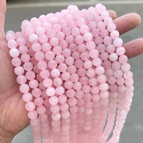 Cuentas Redondas de Cuarzo Rosa Esmerilado Natural Cuentas Sueltas de Cristal Rosa Mate para DIY Accesorios de Fabricación de Joyería