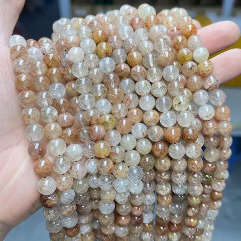 Cuentas Sueltas Redondas de Cuarzo Rutilado Rojo Natural para Hacer Joyas DIY Accesorios de Pulsera Collar Cuentas de Cristal