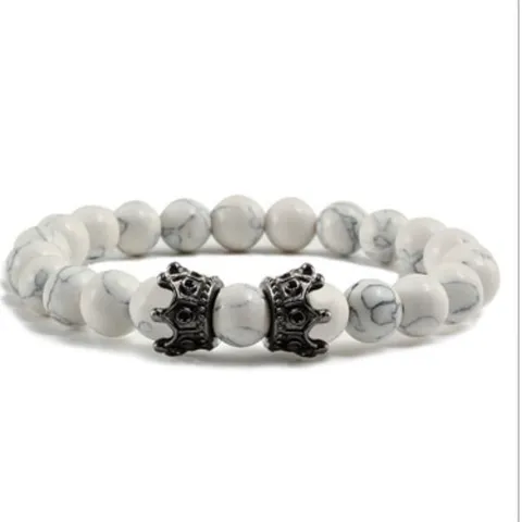 Naturstein Achat Vulkan Yoga Perlen Armband DIY Gebetsperlen Paar Krone Charm Mode Schmuck Für Damen Herren