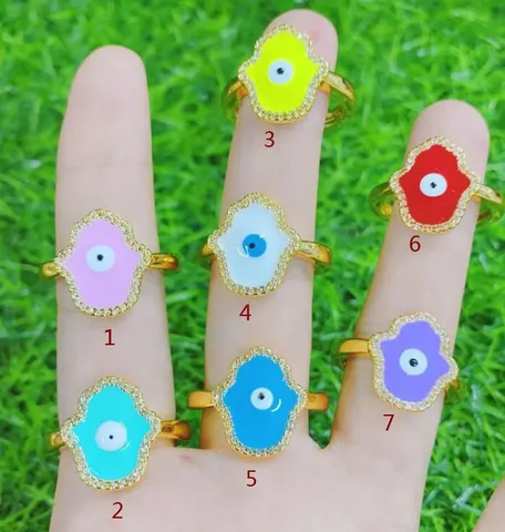 Evil Eye Open Ring Copper 14K Gold Plated Zirconia Heart Star Hand Adjustable Fashion Finger Ring Jewelry Gift