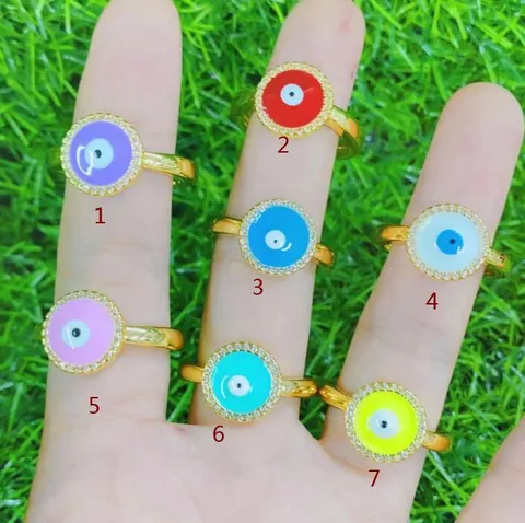 Evil Eye Open Ring Copper 14K Gold Plated Zirconia Heart Star Hand Adjustable Fashion Finger Ring Jewelry Gift