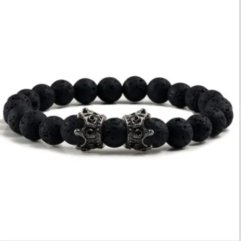 Naturstein Achat Vulkan Yoga Perlen Armband DIY Gebetsperlen Paar Krone Charm Mode Schmuck Für Damen Herren